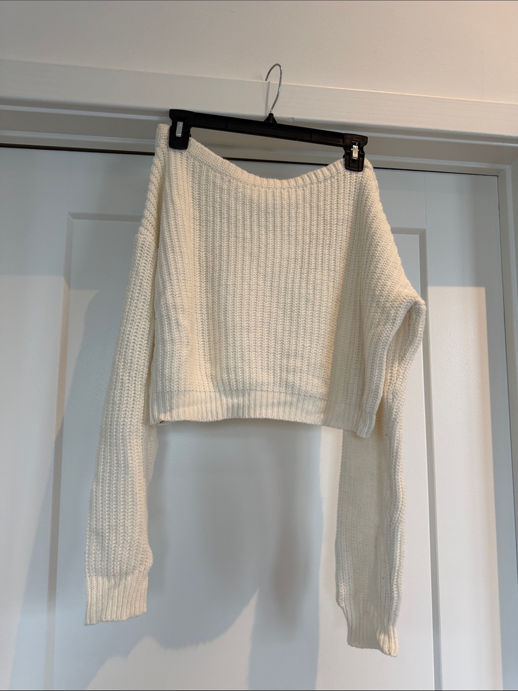 Cream Cropped Knit Sweater - Women